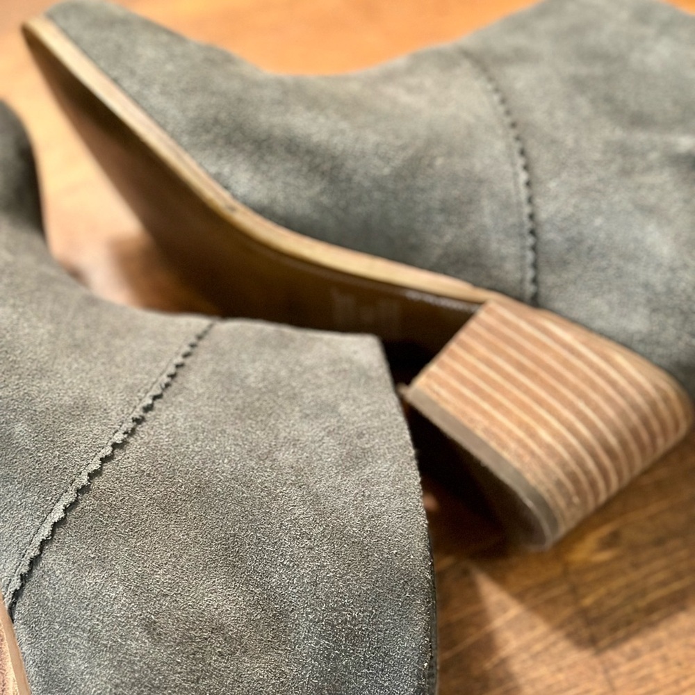 Toms Suede Sage Green Heel Zip Tassels Ankle Boots - Picture 5 of 9
